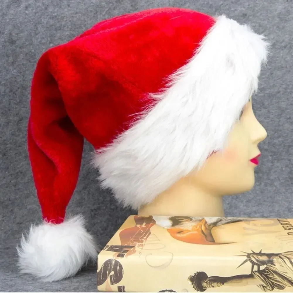 Red Velvet Classic Santa Claus Hat For Xmas Party,Christmas Hat For Adults